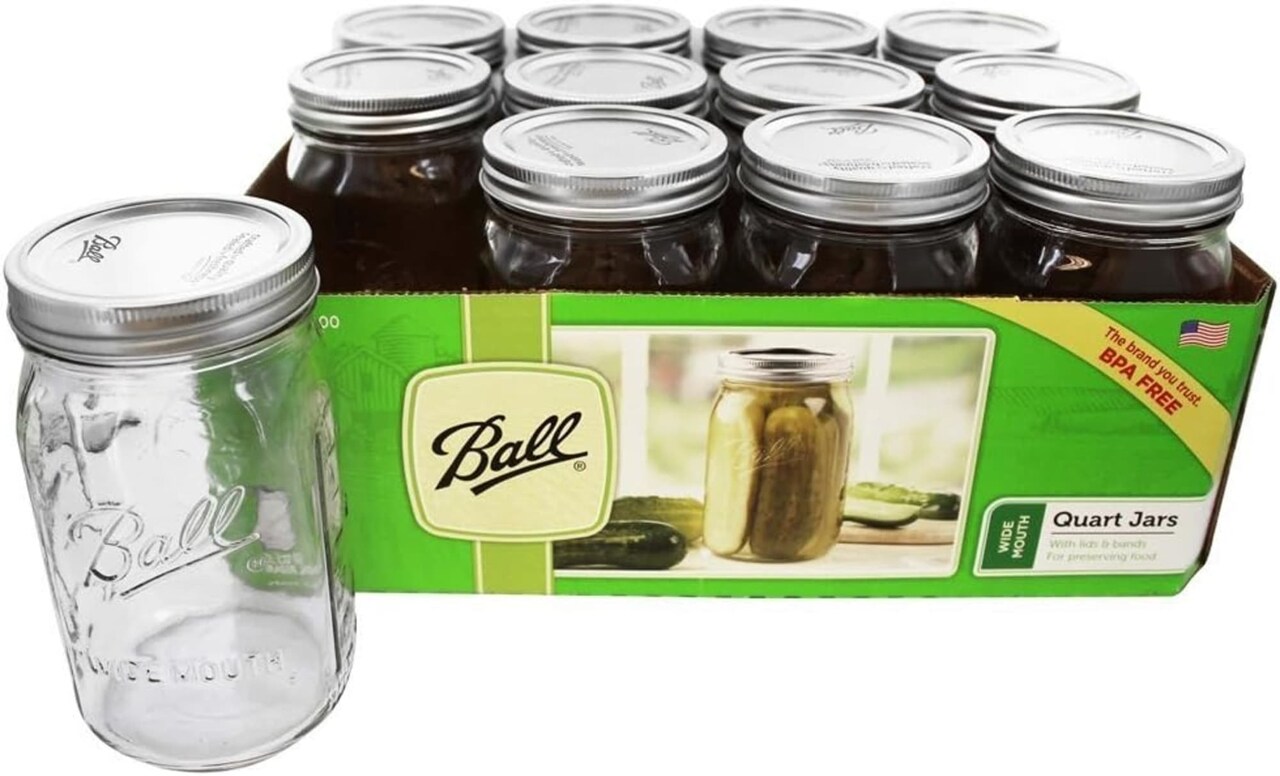 Ball Wide Mouth Quart Canning Jars Lids and Bands USA Made Pack of 12